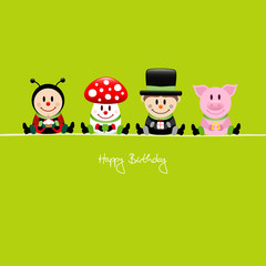 Birthday Card Ladybeetle, Fly Agaric, Chimney Sweeper & Pig