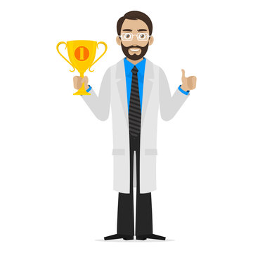 Scientist holds cup first place