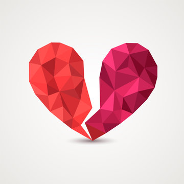 Broken heart in origami style. Vector Illustration.