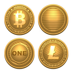 Bitcoin and Litecoin isolated on white
