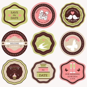 Vector collection of decorative wedding sticker and icons.