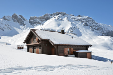Farm house buried under snow, Melchsee-Frutt, Switzerland