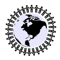 Businessman hold hand around world, teamwork Concept