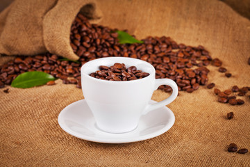 coffee cup and coffee beans