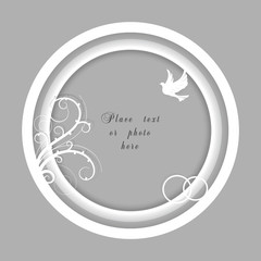 Vector wedding frame with a dove, flourish and rings