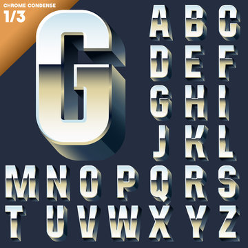 Alphabet of simple 3d letters. Sans bold. Upper cases Chrome