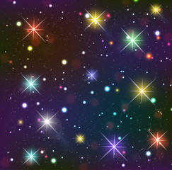 Starry sky. Dark background with glowing effects