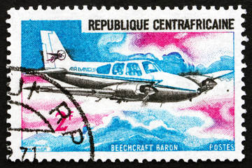 Postage stamp Central African Republic 1967 Beechcraft Baron