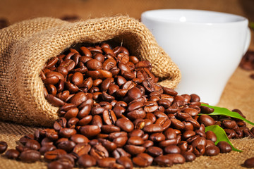 coffee cup and coffee beans