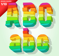 Broken colorful alphabet. Vector illustration Symbols a b c