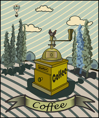 Retro banner with a cup of coffee