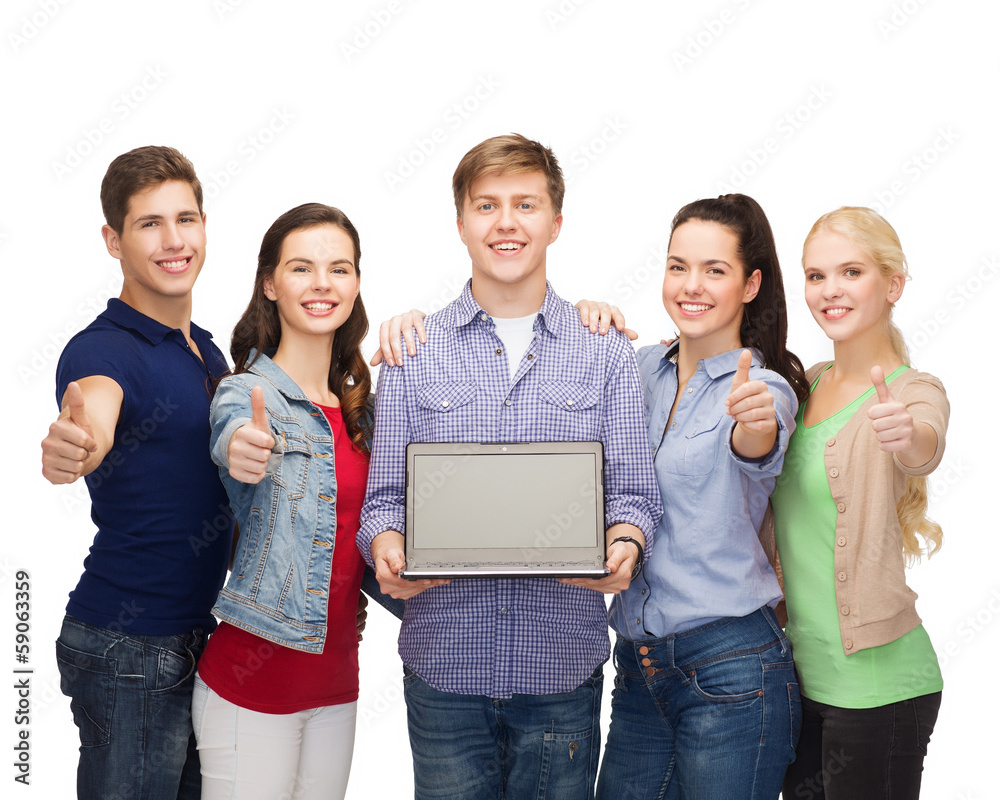 Wall mural smiling students with laptop computer
