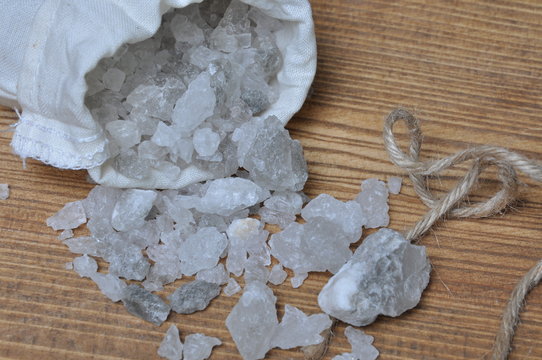 Rock Salt In A Bag On The Table