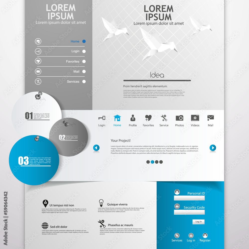 Wall mural clean modern website template in editable vector format, with or
