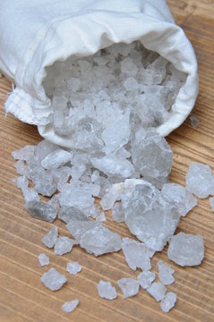 Rock Salt In A Bag On The Table