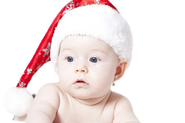 Baby with Santa hat isolated on white