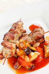 meat kebab with vegetables