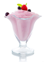 Ice cream in bowl with berries isolated on white