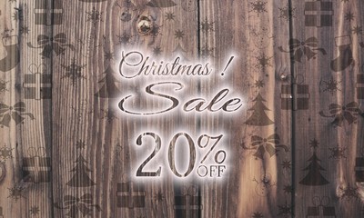 wooden Christmas discount 20 percent off symbol with presents