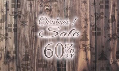 wooden Christmas discount 60 percent off label with presents