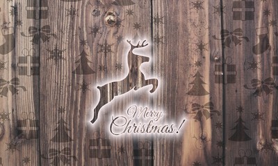 wooden merry Christmas label with presents