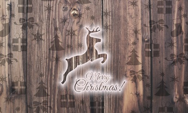 wooden merry Christmas label with presents
