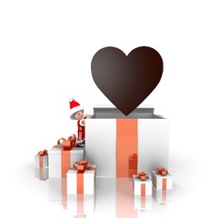 santa claus with gift and heart sign