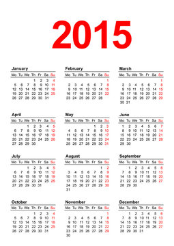 European Calendar 2015 - vertical