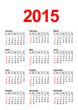 American Calendar 2015 - vertical