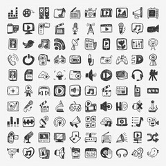 doodle media icons set