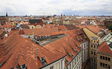 Fototapeta na wymiar Roofs of houses in the historic center of Prague.