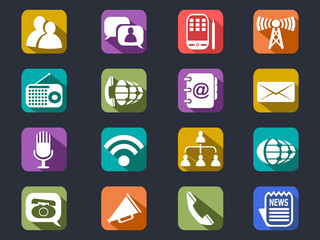 flat communication long shadow icons