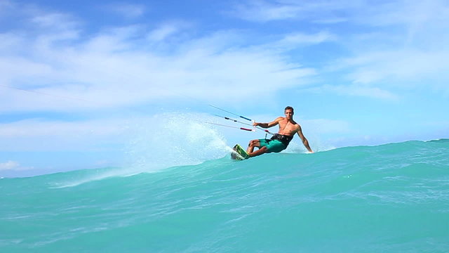 Young Man Kitesurfing in Ocean, Extreme summer sport hd