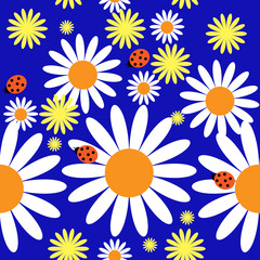 Fototapeta na wymiar Pattern with daisies and ladybirds