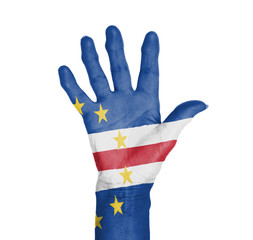 Palm of a woman hand, painted with flag