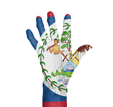 Palm of a woman hand, painted with flag