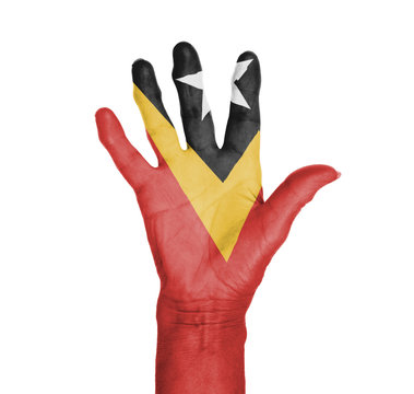 Palm of a woman hand, painted with flag