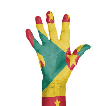 Palm of a woman hand, painted with flag