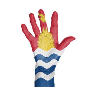 Palm of a woman hand, painted with flag