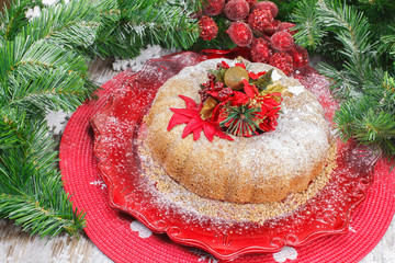Christmas cake decorated with fondant holly