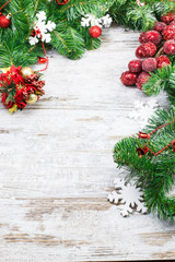 Fototapeta na wymiar Christmas frame with fir and Holly berry