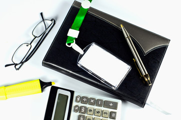 Office accessories on white