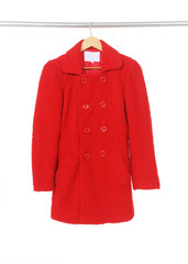 female red coat on hanger