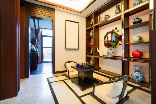 living room with Chinese style