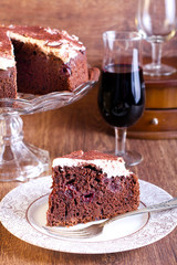Chocolate, red wine and cherry cake