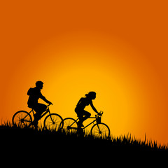 Obraz premium cyclists in nature color vector illustration