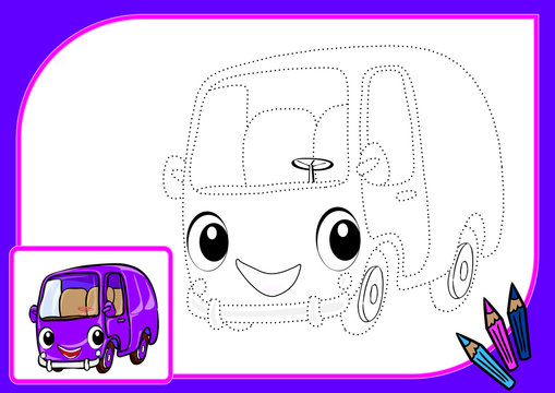 Coloring book with dots autobus