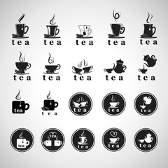 Tea Icons Set - Isolated On Gray Background
