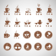 Tea Icons Set - Isolated On Gray Background