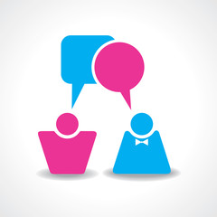 Male and female icons with dialog speech bubbles stock vector